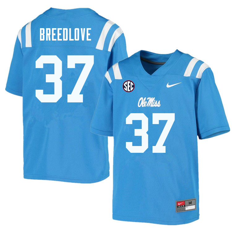 Kyndrich Breedlove Ole Miss Rebels NCAA Men's Powder Blue #37 Stitched Limited College Football Jersey XHU7058MA